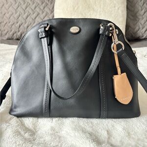 EUC-Coach Black Leather Shoulder Bag with Tan Accent